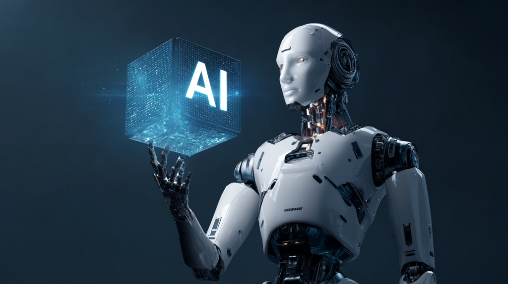 hagi8962 a futuristic robot girl holding the ai logo in her han 374bec5d e69e 4c74 91dc 6841a5c0d49c